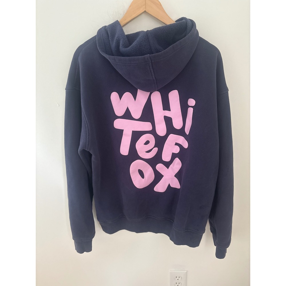 White Fox Boutique Navy Blue Pink Puff Print Oversized Hoodie Sweatshirt M/L - Picture 4 of 4